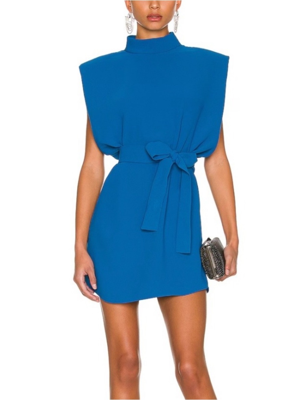 Amanda Uprichard Cobalt Blue Mock Neck Mini Dress with Tie Waist – Sz S